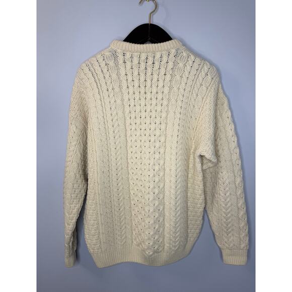 Aran Woolen Mills Merino Wool Cable Knit Sweater Cream Men's S - Picture 9 of 9